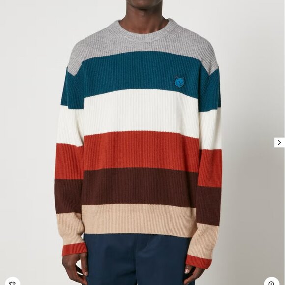 NWT MAISON KITSUNE Bold Fox Head Patch Wool-Blend Ribbed Jumper, Multico M - Picture 1 of 3